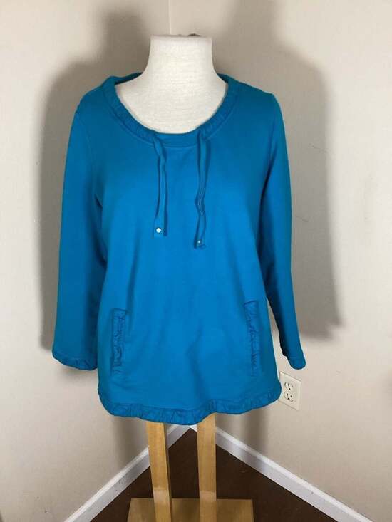 Soft Surroundings Tops - Soft Surroundings Teal Blue Ruched Hem & Pocket Pullover Sweatshirt